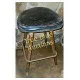 Vintage Black Leather Bar Stool with Wooden Legs