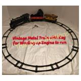 Vintage Metal Wind-Up Train Set with Key - Classic