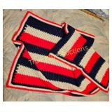 Vintage Patriotic Crochet Blanket - Red, White, an