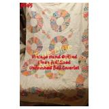 Charming Vintage Hand Quilted Linen Bed Coverlet -