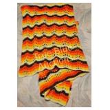 Vintage Hand-Knitted Wave Pattern Throw Blanket -