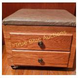 Vintage Oak Storage Ottoman with Dual Drawers