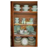 Vintage Green and White Dinnerware Set with Gold T