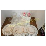 Vintage Glassware Set with Floral Accents and Lace