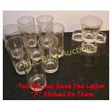 Set of Etched Glasses with Letter P - 10 Tall and