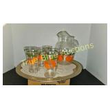 Vintage Glass Pitcher Set with Orange Fruit Design