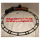 Vintage Metal Wind-Up Train Set with Key - Classic