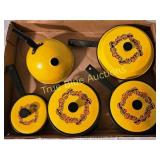 Vintage Yellow Enamel Cookware Set with Charming F