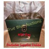 Vintage Green Metal Supply Box with Key - Includes