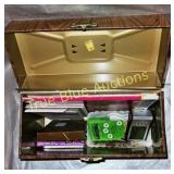 Vintage Portable File Box with Assorted Supplies -