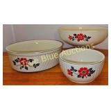 Set of Three Vintage Ceramic Bowls with Floral Des
