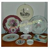 Collection of Decorative Plates with Floral and Sc
