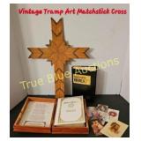 Unique Vintage Tramp Art Matchstick Cross with Bib