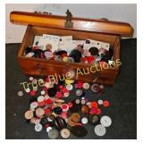 Vintage Button Collection in Charming Wooden Chest