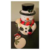 Charming Vintage Snowman Cookie Jar and Ornament S