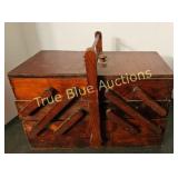 Vintage Wooden Sewing Box with Intricate Compartme