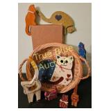 Charming Handcrafted Wooden Cat Figurines and Bask