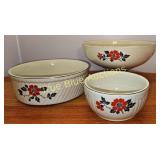 Set of Three Vintage Ceramic Bowls with Floral Des
