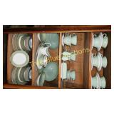 Vintage Green and White Dinnerware Set with Gold T