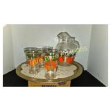 Vintage Glass Pitcher Set with Orange Fruit Design
