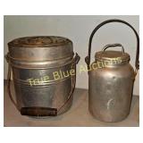 Vintage Aluminum Milk Can and Bucket Set - Rustic