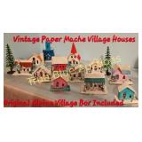 Charming Vintage Paper Mache Alpine Village Set wi