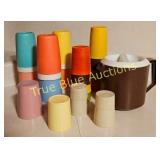 Vintage Plastic Cups and Pitcher Set in Assorted C