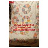 Charming Vintage Hand Quilted Linen Bed Coverlet -