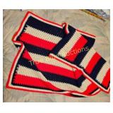 Vintage Patriotic Crochet Blanket - Red, White, an