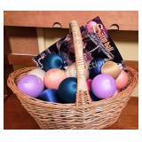 Colorful Satin Balls in Woven Basket with Crafting
