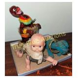 Vintage Toy Collection: Clown, Doll, and Dog Figur