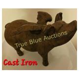 Whimsical Cast Iron Pig with Pilot Figurine - A Un
