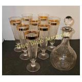 Elegant Vintage Crystal Decanter Set with Gold Acc