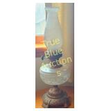 Vintage Glass Oil Lamp with Ornate Brass Fixture