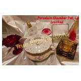 Charming Vintage Porcelain Chamber Pot and Glasswa