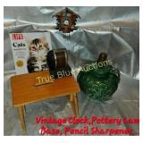 Charming Vintage Collectibles: Clock, Pottery Lamp