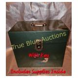 Vintage Green Metal Supply Box with Key - Includes