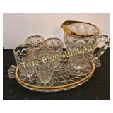 Crystal Pitcher and Glass Set with Gold Trim