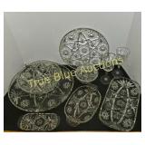 Vintage Cut Glass Crystal Serving Set with Plates