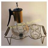 Vintage Glass Coffee Maker with Brass Accents and
