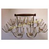 Vintage Glass Bowl Set with Brass Holder and Woode