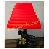 Vintage Art Deco Panther Table Lamp with Bold Red