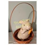 Charming Vintage Ceramic Bunny in Woven Basket - P