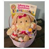 Charming Vintage Easter Basket with Plush Bunny an