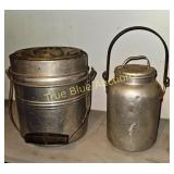 Vintage Aluminum Milk Can and Bucket Set - Rustic