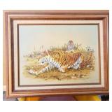 Framed Tiger Oil Painting