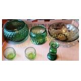Set of Vintage Green Glassware Including Bowls and