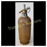 Vintage Glass Seltzer Bottle with Woven Mesh Cover