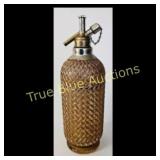 Vintage Glass Seltzer Bottle with Woven Mesh Cover