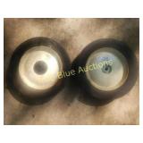 Two Rubber Lawn Mower Tires on Rims